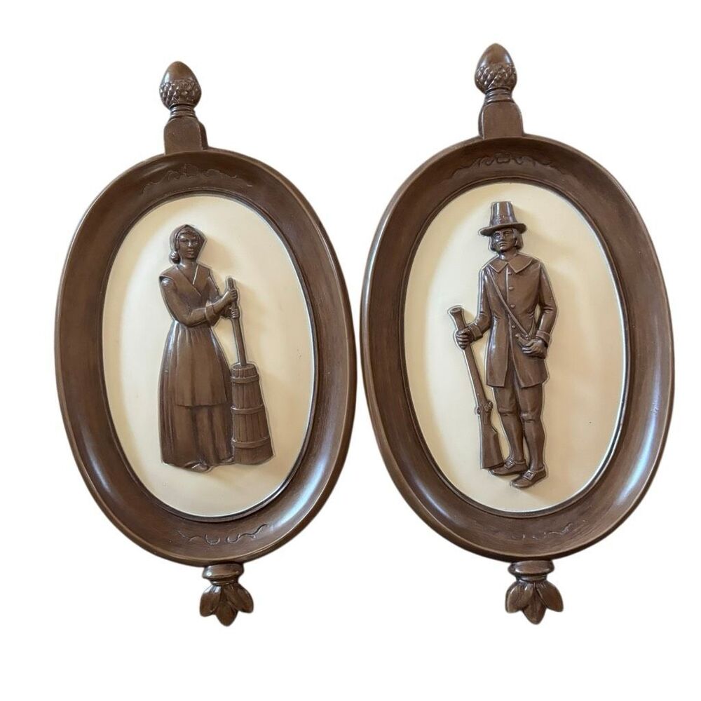 Syroco 1960 Pilgram Couple Wall Hangings